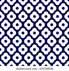 Seamless porcelain indigo blue and white simple art decor vector, chinese blue background, ceramic pattern flower