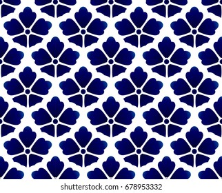 Seamless porcelain indigo blue and white simple art decor vector, blue flowers seamless pattern, ceramic  background