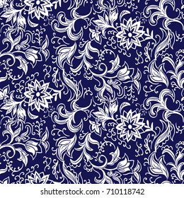 Seamless porcelain indigo blue and white , Vector illustration