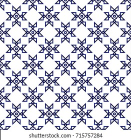 Seamless porcelain indigo blue and white simple art decor vector, ceramic tile pattern design, abstract floral background 