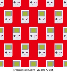 seamless portable classic console game pad on red background.pattern concept.  vector