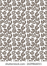 Seamless portrait pattern of cartoon-style U letters with brown polka dot fill, great for educational tools, children’s textile prints, and creative backgrounds