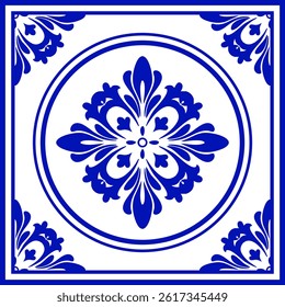 Seamless Portuguese Tile Pattern  Classic Blue and White