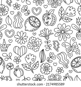 Seamless Positive Hand drawn coloring pages for kids and adults. Beautiful drawings with patterns. Motivational quotes. Coloring book pictures with blooming flowers, smiles