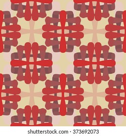 seamless positive pattern with curved grille ornaments in red shades on yellow background.