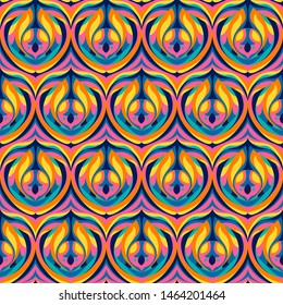 Seamless positive vector of geometry, african print for textile industry, abstract tile pattern, bright colorful background of ornaments
