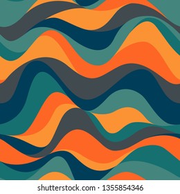 seamless positive vector of wavy lines, colorful print for girls and boys, abstract liquid pattern, bright background of curves