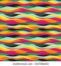 seamless positive vector of wavy lines, colorful print for girls and boys, abstract liquid pattern, bright background of curves