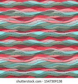 seamless positive vector of wavy lines, colorful print for girls and boys, abstract liquid pattern, bright background of curves