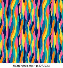 seamless positive vector of wavy lines, colorful print for girls and boys, abstract liquid pattern, bright background of curves