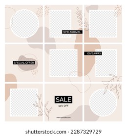 Seamless posts trendy vector templates. Abstract organic shapes backgrounds with place for text, photos. Social media blog minimalist design