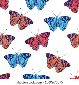 Seamless powder pastel tones butterfly flower patch work illustration background pattern in vector