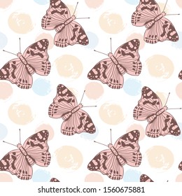 Seamless powder pastel tones butterfly flower patch work illustration background pattern in vector