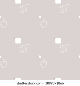 A seamless power adapter pattern: laptop and mobile chargers, new technologies and modern lifestyle concept