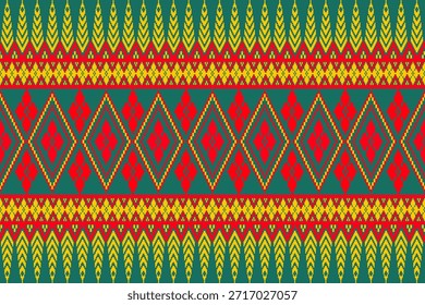 Ein nahtloses, kraftvolles und kompliziertes Design, inspiriert von einheimischer Kunst, mit einem symmetrischen, durchgehend miteinander verbundenen Diamantmuster und einer pixeligen oder kreuzstichartigen Textur, die ein Gefühl traditioneller Kultur evoziert.
