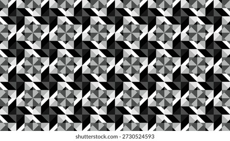 Patrón de estrella 3D en escala de grises premium sin fisuras. Fondo de Vector monocromático Abstractas con profundidad óptica sofisticada