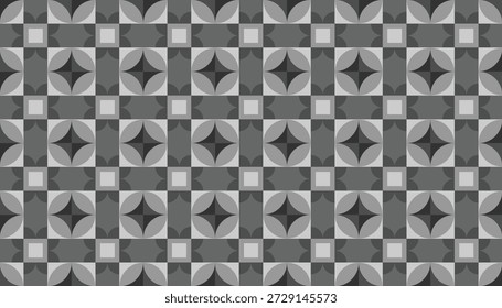 Patrón geométrico de escala de grises premium sin costuras. Fondo de Vector Abstractas con una estrella sofisticada y mosaico circular