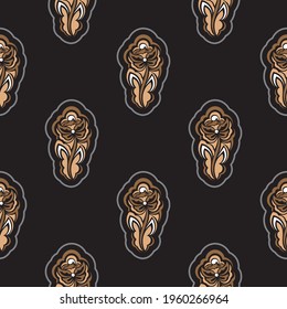 Seamless presentable pattern with flowers and monograms in simple style.
