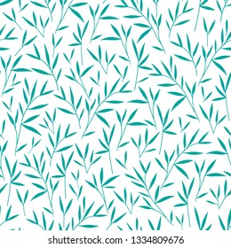 Seamless pretty bamboo green leaves pattern. Vector. Illustration. White background.