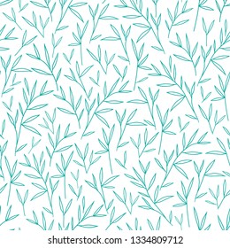 Seamless pretty bamboo linear green leaves pattern. Vector. Illustration. White background.
