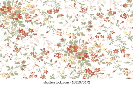 seamless pretty country floral and flower tile with leaves and curly trellis