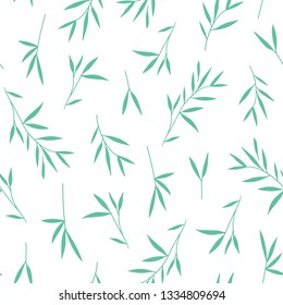 Seamless pretty green bamboo leaves pattern. Vector. Illustration. White background.