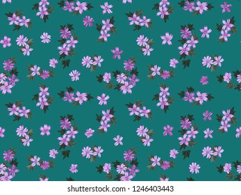 Seamless pretty pattern in small-scale cute mallow flowers. Millefleurs. Floral background for textile, fabric manufacturing, wallpaper, covers, surface, print, gift wrap, scrapbooking, decoupage.