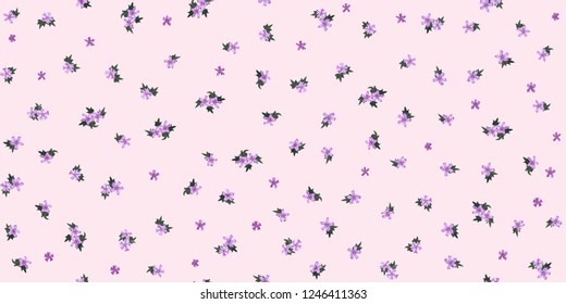 Seamless pretty pattern in small-scale cute mallow flowers. Millefleurs. Floral background for textile, fabric manufacturing, wallpaper, covers, surface, print, gift wrap, scrapbooking, decoupage.