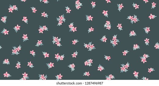 Seamless pretty pattern in small-scale cute mallow flowers. Millefleurs. Floral background for textile, fabric manufacturing, wallpaper, covers, surface, print, gift wrap, scrapbooking, decoupage.