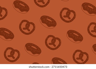 Seamless Pretzel and Donut Pattern Background for Packaging and Food Design
