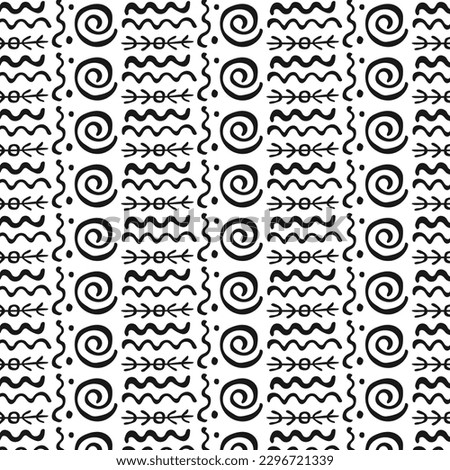 Seamless Primitive ethnic ornament. Pattern drawings of ancient tribe, petroglyph. Ancient patterns. Stone age. Prehistoric art of cavemen. For print, textiles, fabrics. Vector illustration