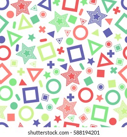 Seamless primitive geometric patterns for tissue and postcards. Trendy hipsters modern color background. Trendy geometric elements card. Vector illustration
