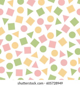 Seamless primitive geometric patterns for tissue and postcards. Trendy geometric elements. Hipsters modern color background. Vector illustration
