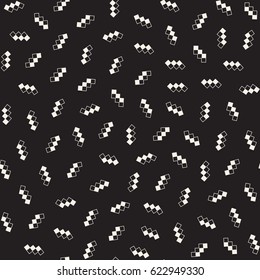 Seamless primitive jumble minimalism patterns. Randomly scattered geometric shapes. Abstract retro background design
