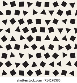 Seamless primitive jumble minimalism patterns. Randomly scattered geometric shapes. Abstract retro background design