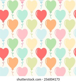Seamless primitive retro background with hearts balloons ideal for Valentines day party or wedding