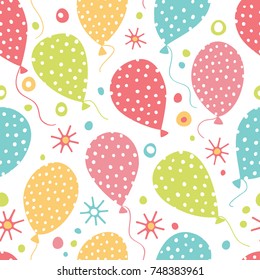 Seamless primitive retro background with party balloons of different colors ideal for baby shower