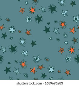 Seamless Primitive Stars. Colorful Starry Stripes in Simple Style. Cute Doodle Pattern. Doodle Background with Stars. Childish Background for Print, Decoration or Card. Seamless Pattern for Children.