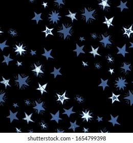 Seamless Primitive Stars. Cute Doodle Pattern. Doodle Background with Stars. Colorful Starry Stripes in Simple Style. Childish Background for Print, Decoration or Card. Seamless Pattern for Children.