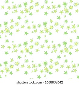 Seamless Primitive Stars. Cute Doodle Pattern. Doodle Background with Stars. Childish Background for Print, Decoration or Card. Colorful Starry Stripes in Simple Style. Seamless Pattern for Children.