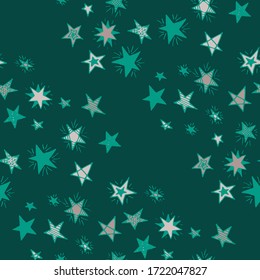 Seamless Primitive Stars. Cute Doodle Pattern. Childish Background for Print, Decoration or Card. Doodle Background with Stars. Colorful Starry Stripes in Simple Style. Seamless Pattern for Children.