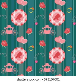 Seamless with princess and red roses