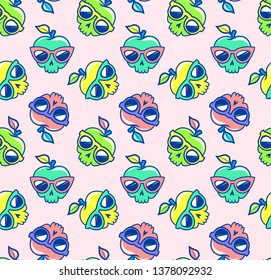 seamless print with apples in the form of skulls in glasses