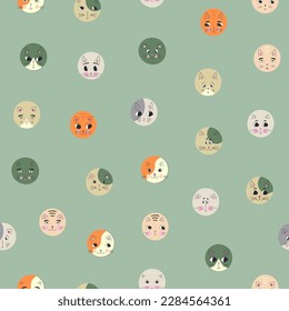 Seamless print, black eyes cats. Abstract pattern, funny cat clipart. For wrapping paper, textile, branding
