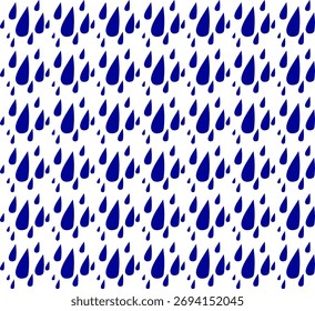 Seamless print of blue raindrops on a white background