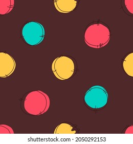 Seamless print of circles , circuit . Hand Drawn. minimalist doodle Vector abstract illustration texture dark background. blue , red yellow. for fabric, poster, cards. figures Bright baby purple