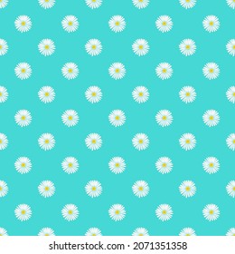 seamless print of daisies on a blue background. abstract chamomile flowers for clothing or print