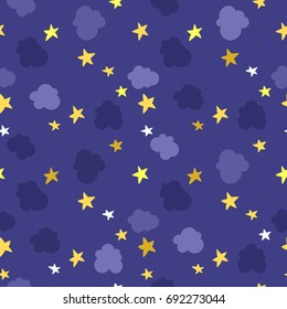 Seamless print - evening or night sky. Sleeping pattern. Clouds and stars