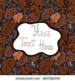 Nahtloser Druck. Flache Doodles. Design. Cute Gewebe Muster. Weiße, braune und schwarze Elemente auf den Farben. Vektorgrafik.