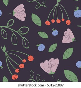 seamless print floral pattern with berries